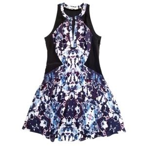 BOGO 1/2 off Rebecca Taylor Black and Floral Fit Paneled Silk Short Casual Dress